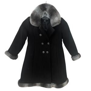 Rothschild Winter Black with Gray Faux Fur Dress Coat - Size 5